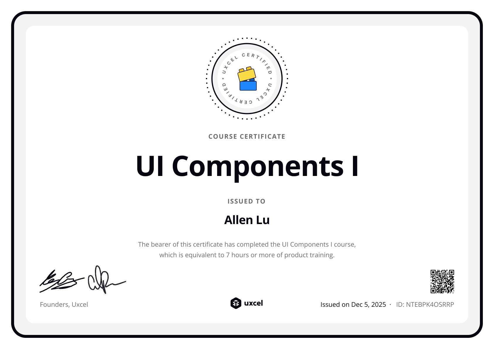 Allen Lu's certificate